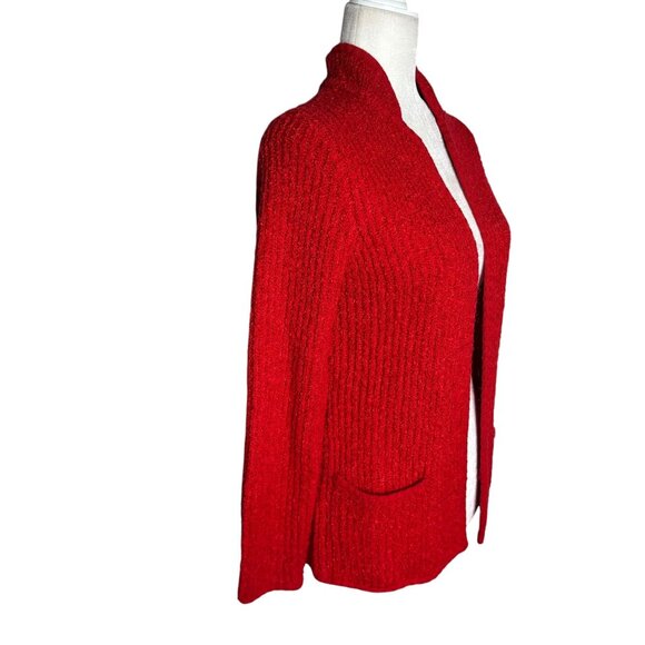 Vintage 90s Sideeffects Ribbed Open Front Cardigan Sweater S Red Acrylic - Picture 5 of 6